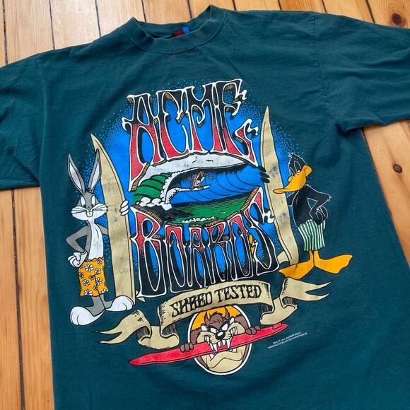 Vintage 1994 Looney Tunes Acme Boards Surfing Taz Daffy Bugs Graphic T Large - Picture 2 of 5